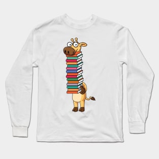 Giraffe Carrying Books Book Lover Reading Long Sleeve T-Shirt